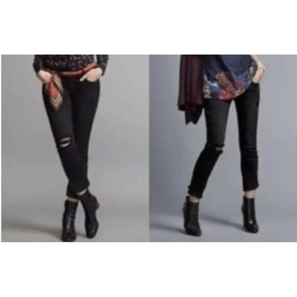 CAbi Slim Boyfriend Leg Distressed Black Jeans Style #3387 Women's 2 Capsule - Picture 1 of 10